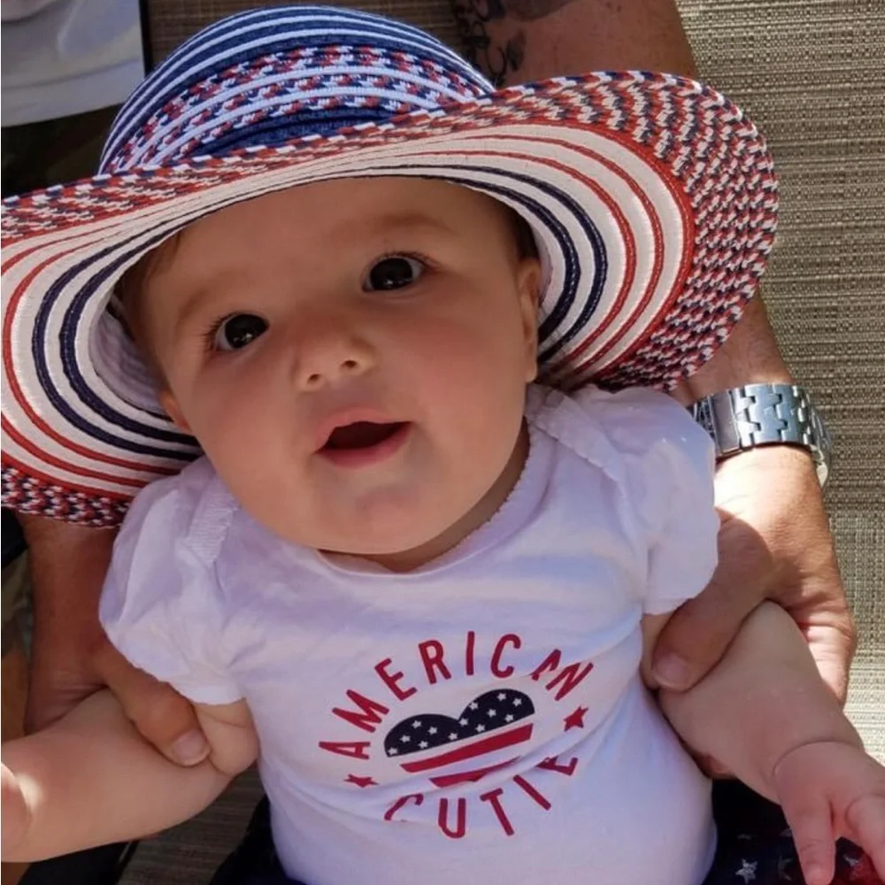 Red White & Blue Lightweight Patriotic 4th of July Summer Hat Toddler Girl EUC